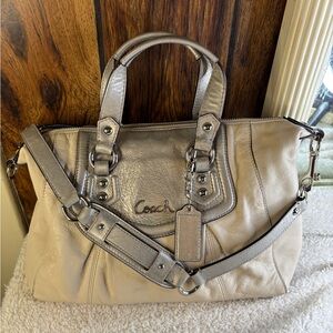 Coach Metallic Silver and Cream Satchel
